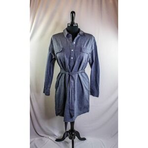 Mud Pie Shirt Dress Blue Cotton Tie Belt Size L